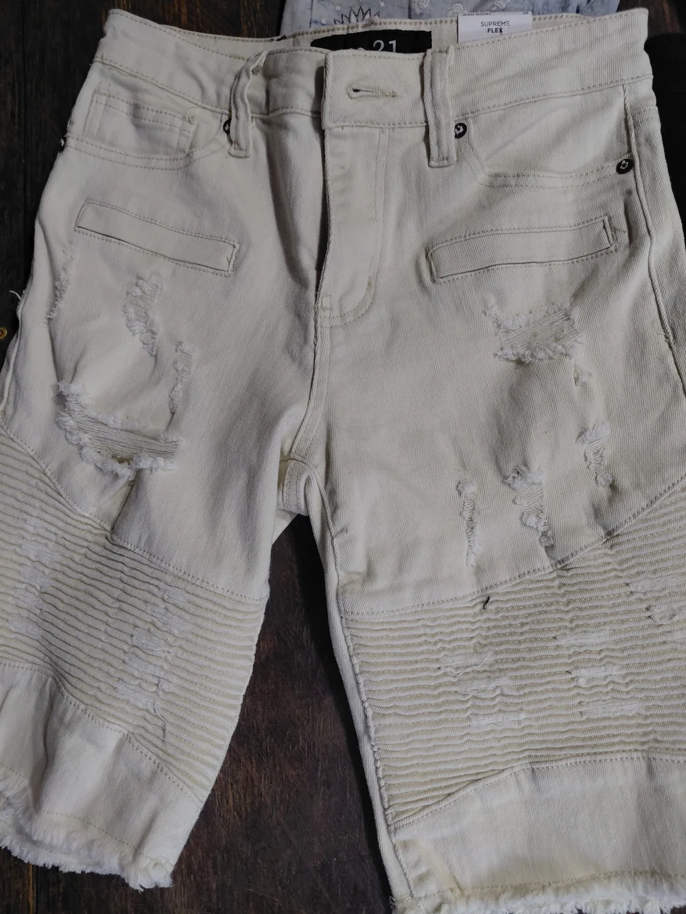 Rue21 Men's Slim Biker Denim Shorts - Light Wash, Cream, Black